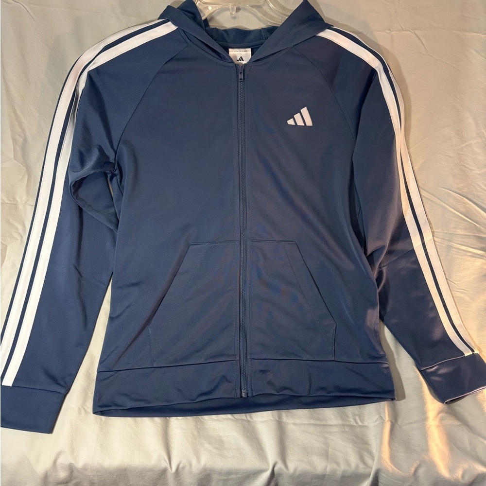 🆕 Adidas Youth Tricot Jacket, Blue with White Stripes - NWT